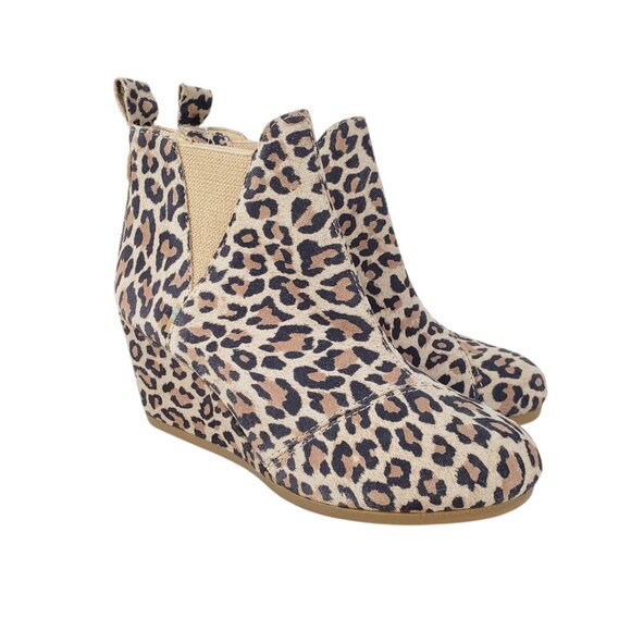 Toms Kelsey Wedge Ankle Boots 6.5 NWT Pull On Leopard Animal Print Shoes - Picture 1 of 9